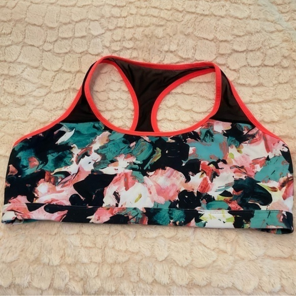 Fabletics Floral Print Sports Bra XXL, Great Stretch and Support No built in bra